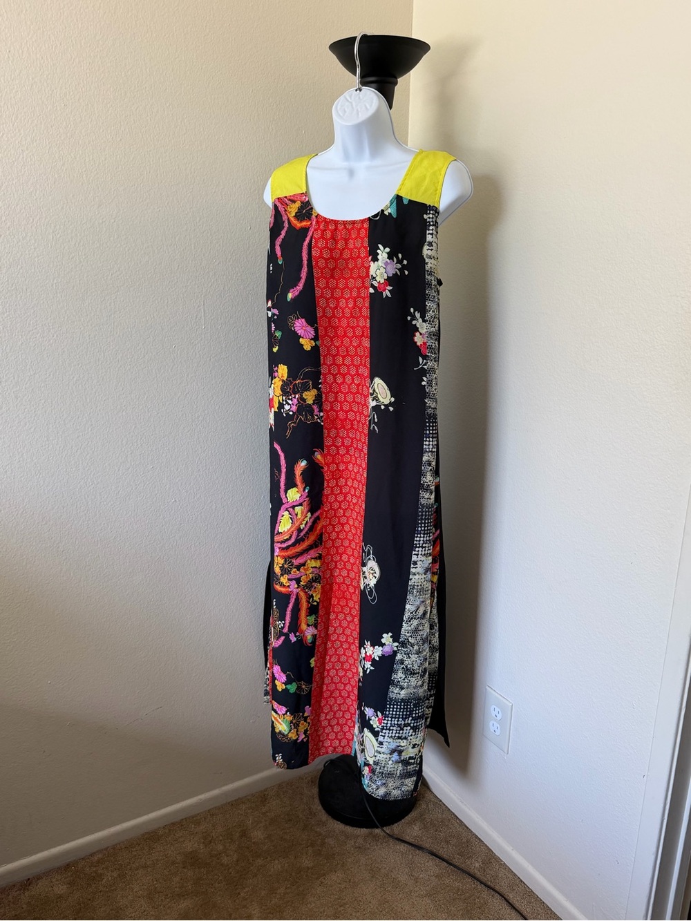 Citron Black and Red Sleeveless Patchwork Dress with Yellow Shoulders